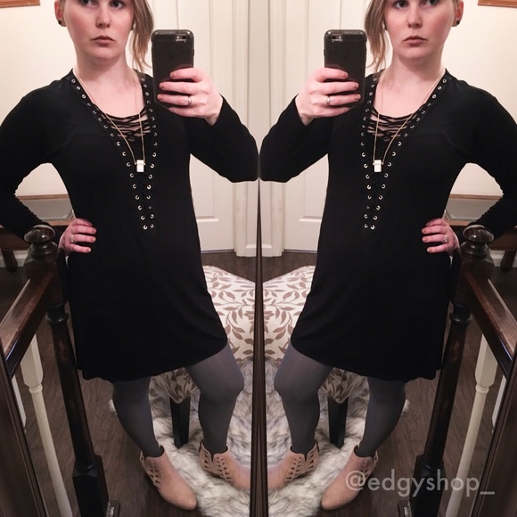 THE EDGY SHOP Dresses & Skirts - Lace Up Long Sleeve Knit Mini Dress